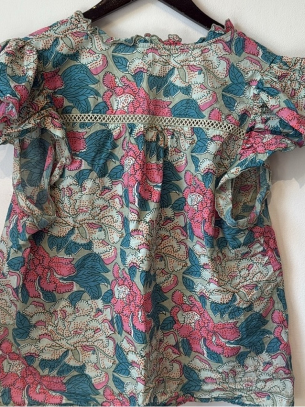 Top/Skirt Set Floral V-Neck Tie-Front Blouse/ Skirt - Pink & Teal - Picture 3 of 7